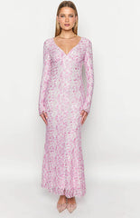 Light Pink Floral Long Sleeve Maxi Dress