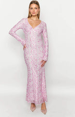 Light Pink Floral Long Sleeve Maxi Dress