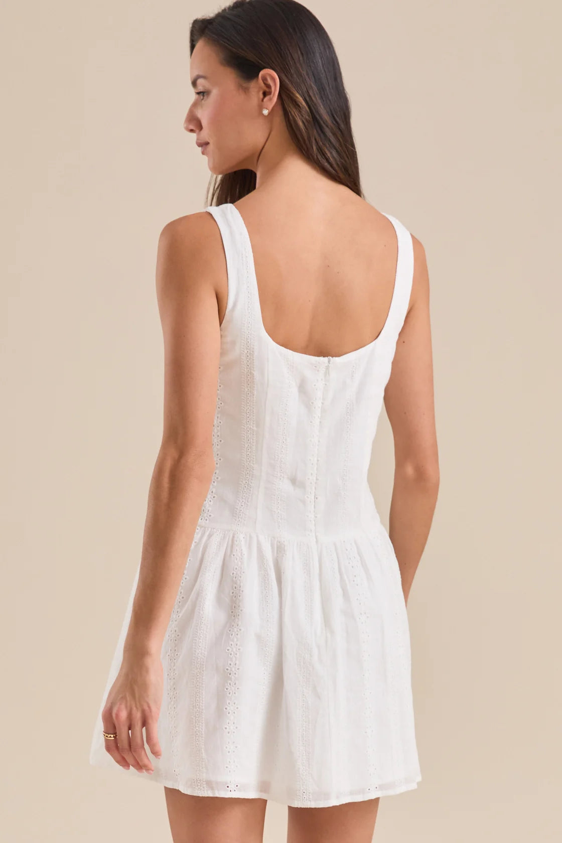 White Buttoned Eyelet Mini Dress