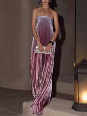 Gradient Purple Strapless Pleated Dress