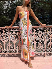 Yellow Floral Bowtie Bandeau Dresses