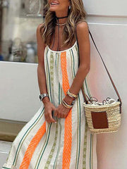 Orange Striped Slip Midi Dress