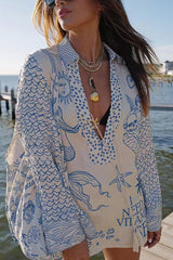 Satin Tribal Print Shirt and Shorts Two Piece Suits