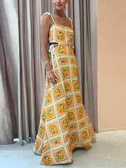 Yellow Lemon Print Slip Maxi Dress