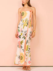Yellow Floral Bowtie Bandeau Dresses