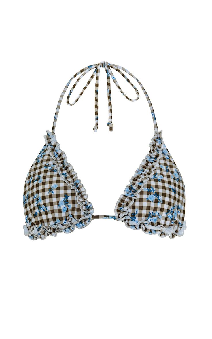 Brown Gingham Triangle Bikini Sets