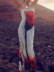Light Blue Tulip Print Bandeau Maxi Dress