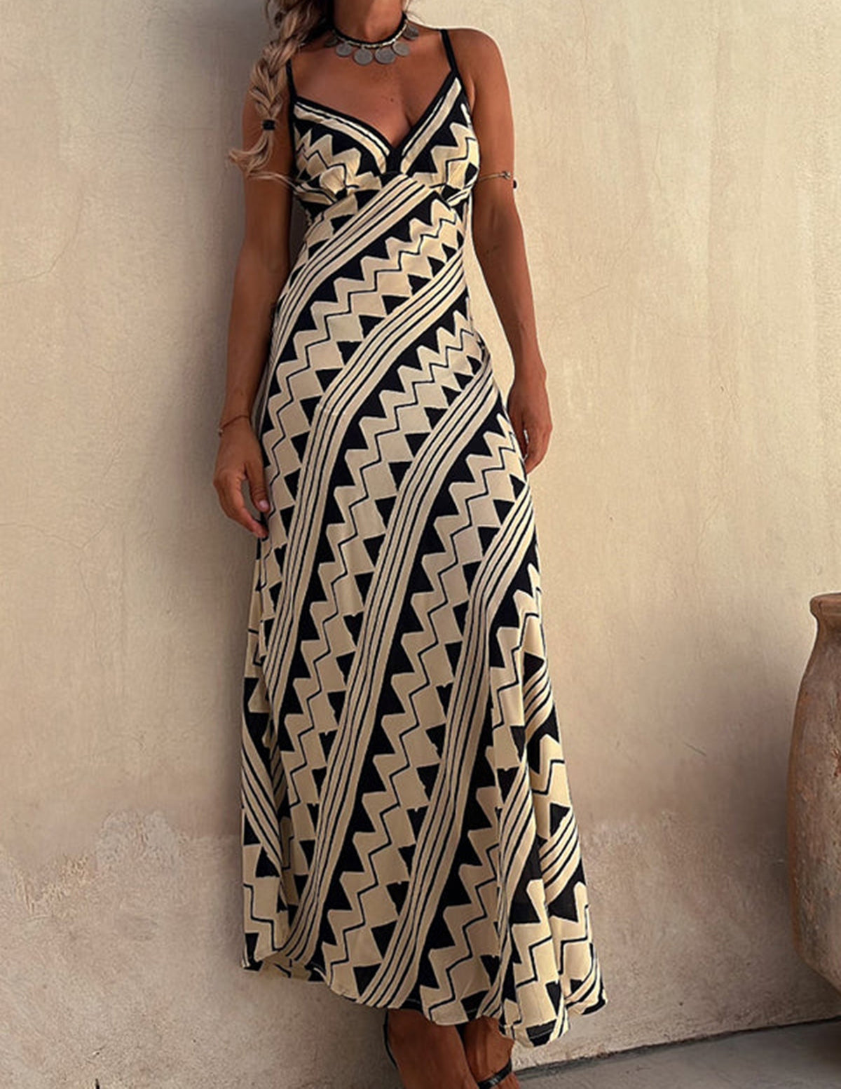 Zigzag Print Slip Midi Dress