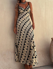Zigzag Print Slip Midi Dress