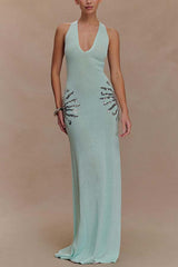Sequin Star Back Crossover Straps Knit Maxi Dress