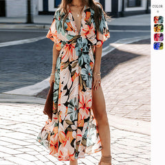 Floral High Split Print Dress