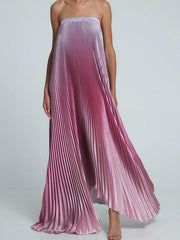 Gradient Purple Strapless Pleated Dress