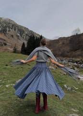 Navy Plaid Pleated Midi Skirt