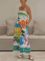 Tropical Print Sleeveless Midi Dress