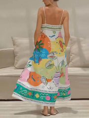 Tropical Print Sleeveless Midi Dress