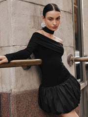 Off-The-Shoulder Paneled Mini Dress