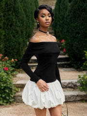 Off-The-Shoulder Paneled Mini Dress