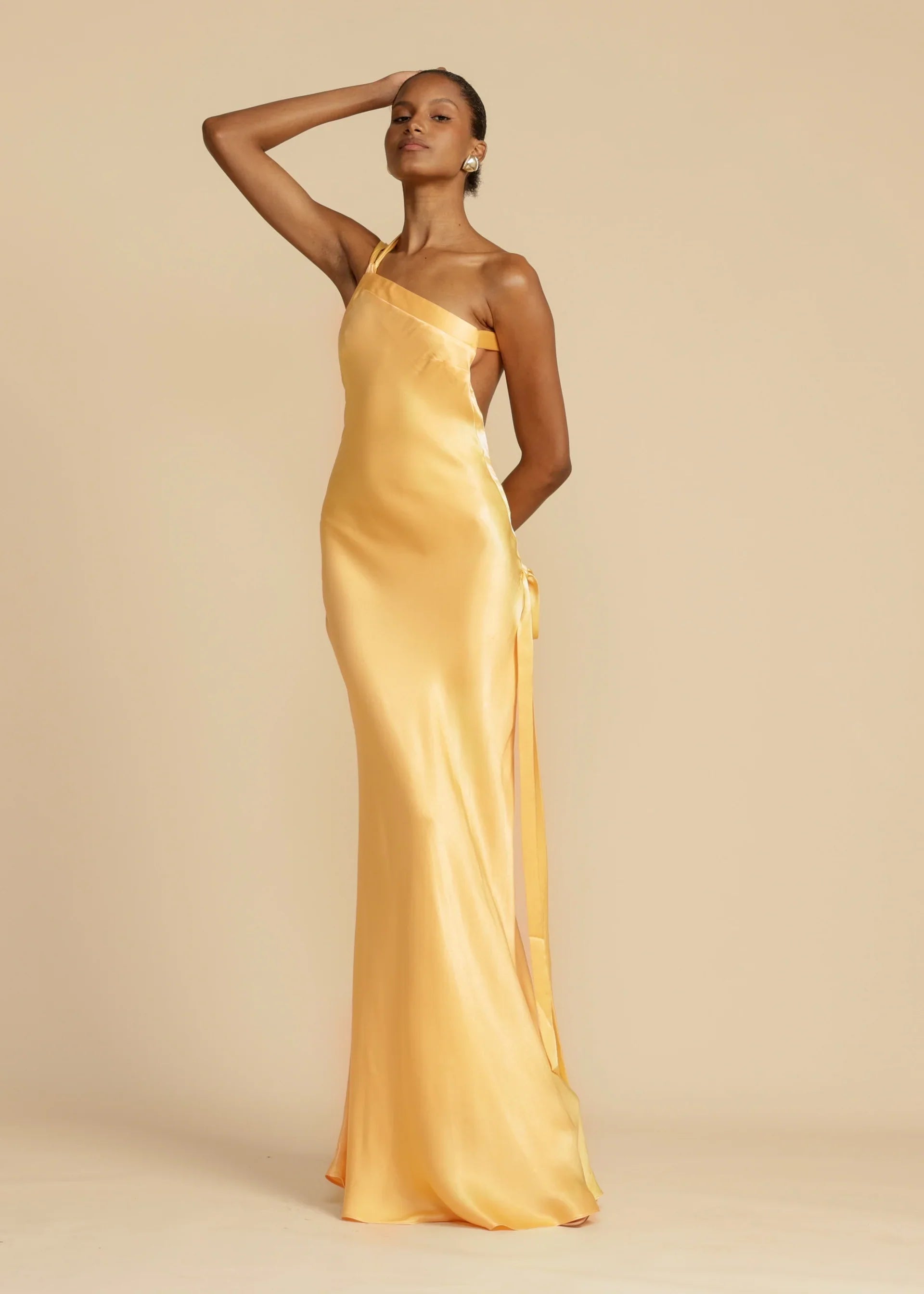Orange Red Satin One Shoulder Maxi Dress