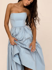 Sky Blue Strapless Midi Sundress