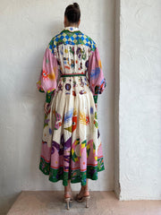 Wild Life Print Long Sleeve Midi Dress