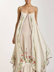 Beige Floral Loose Slip Maxi Dress