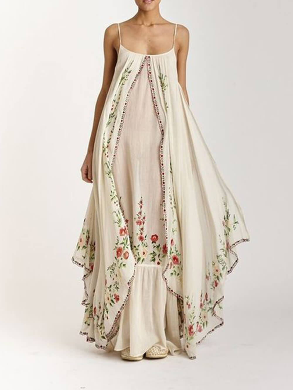 Beige Floral Loose Slip Maxi Dress