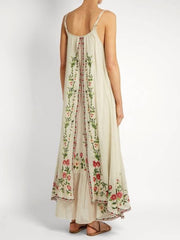 Beige Floral Loose Slip Maxi Dress