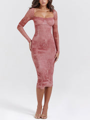 Dusty Pink Long Sleeves Bodycon Midi Dress