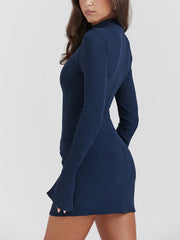 Navy Blue Long Sleeves Bodycon Mini Dress