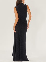 Black High-Necked Sleeveless Maxi Dress With Ribbons