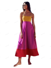 Fucshia Color Block Spaghetti Strap Dress