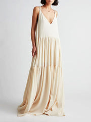 White Double-V Neckline Maxi Dress