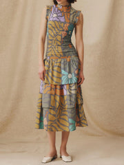 Green Botanical Print Midi Dress