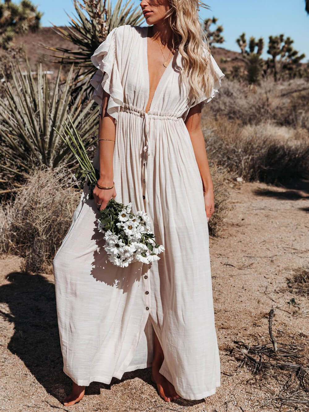 Linen Button Down Withdraw Maxi Dress