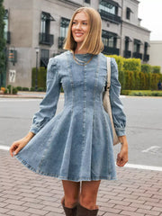 Blue Denim Long Sleeves Mini Dress