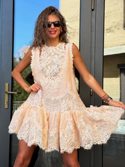 Coral Crochet Lact Top and Dress Two Piece Set