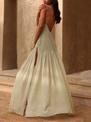 Olive Green High Slit Maxi Dress