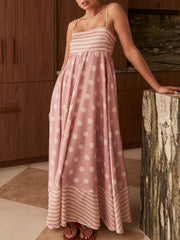 Dusty Pink Polka Dot Print Slip Midi Dress