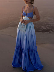 Royal Blue Gradient Print Slip Maxi Dress