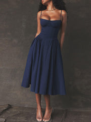 Navy Blue Slip Midi Dress