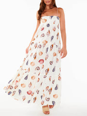 White Shells Print Slip Maxi Dress