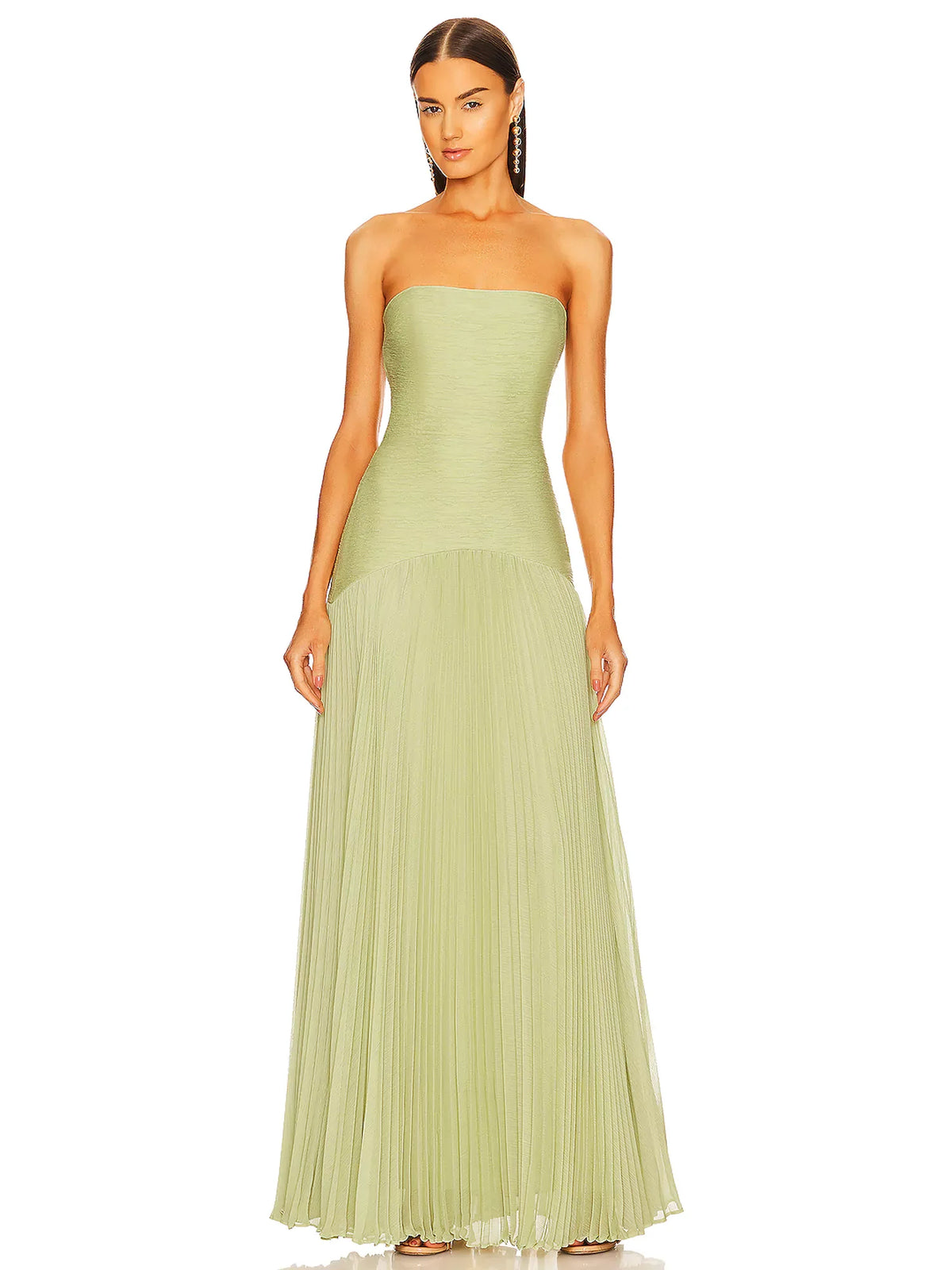 Elegant Pleated Skirt Bandeau Maxi Dress