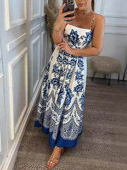 Blue Vintage Floral Midi Slip Dress