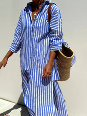 Blue Striped Button Down Shirt Dress