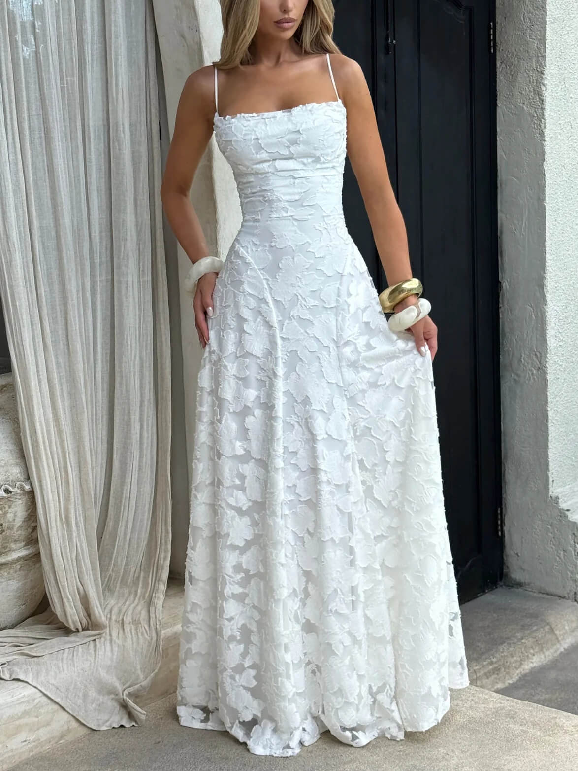 Jacquard Slip Backless Maxi Dress