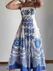 Blue Vintage Floral Midi Slip Dress
