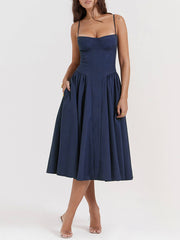 Navy Blue Slip Midi Dress