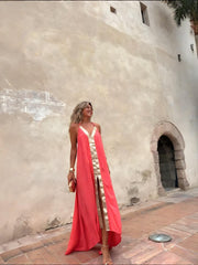Coral Pink Backless Maxi Dress