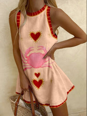 Orange Patterned Linen Mini Dress