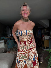 Boho Geo Print Strapless Maxi Dress